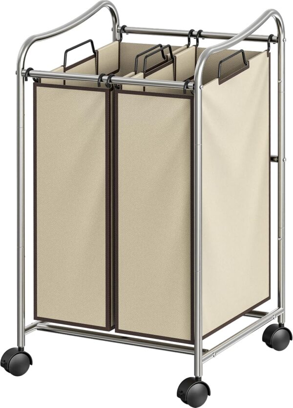 Simple Houseware 2-Bag Heavy Duty Laundry Sorter Rolling Cart, Chrome 1