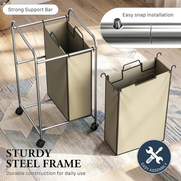 Simple Houseware 2-Bag Heavy Duty Laundry Sorter Rolling Cart, Chrome 3