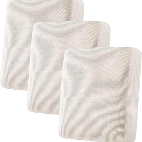 H.VERSAILTEX Super Stretch Individual Seat Cushion Cover Sofa Covers Couch Cushion Covers Slipcover Sets Thick Jacquard Textured Twill Fabric (3 Piece Sofa Cushion Covers, Ivory)
