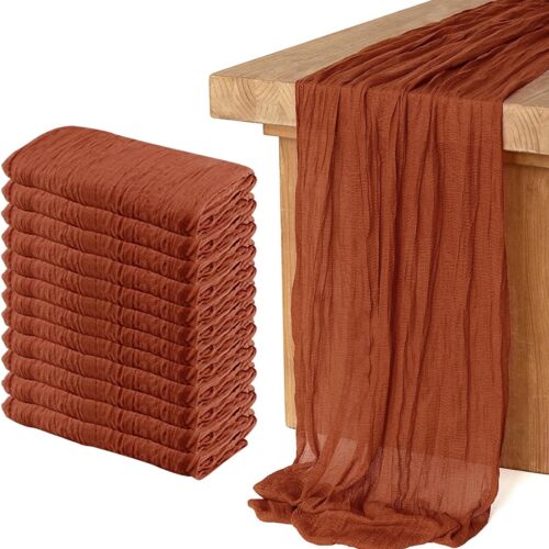 12 Pack Cheesecloth Table Runner, Runner Gauze Boho Wedding Decor Romantic Table Runner for Wedding Birthday Party(35" x 118") (Terracotta)