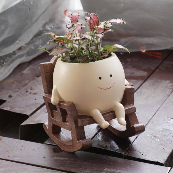 WF3707MAX_1 Smily Face Planter Pot Cute Resin Flower Head Planters for Indoor Outdoor Unique Sit Rocking Chair Succulent Pots Gift IdeaI for Mother and Appreciation Christmas with Drainage Hole