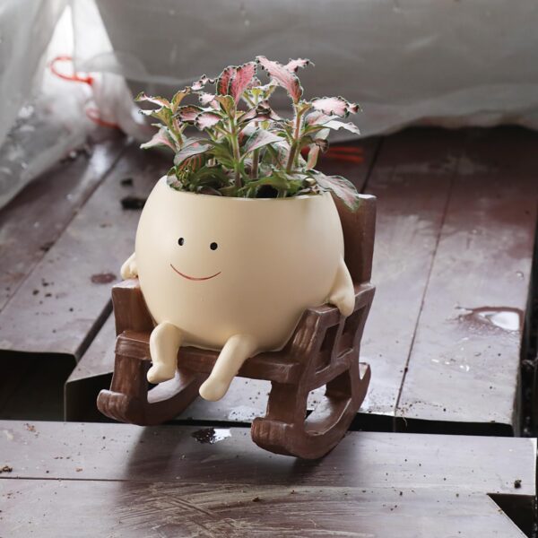 WF3707MAX_2 Smily Face Planter Pot Cute Resin Flower Head Planters for Indoor Outdoor Unique Sit Rocking Chair Succulent Pots Gift IdeaI for Mother and Appreciation Christmas with Drainage Hole