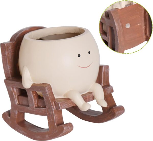 WF3707MAX_3 Smily Face Planter Pot Cute Resin Flower Head Planters for Indoor Outdoor Unique Sit Rocking Chair Succulent Pots Gift IdeaI for Mother and Appreciation Christmas with Drainage Hole