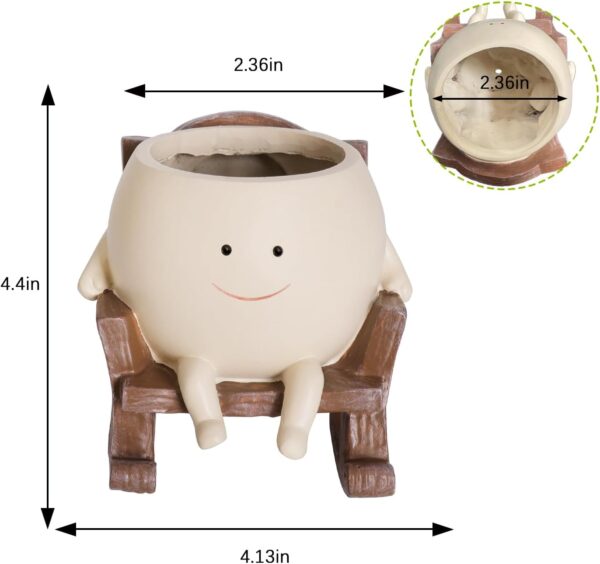 WF3707MAX_4 Smily Face Planter Pot Cute Resin Flower Head Planters for Indoor Outdoor Unique Sit Rocking Chair Succulent Pots Gift IdeaI for Mother and Appreciation Christmas with Drainage Hole
