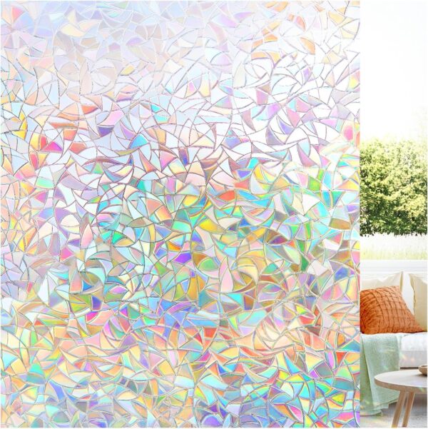 LUTE Rainbow Window Privacy Film, 3D Decorative Stained Glass Cling 1