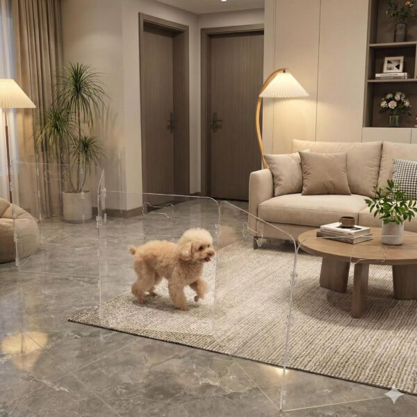 6-Panel Clear Acrylic Freestanding Dog Gate, Folding Pet Barrier