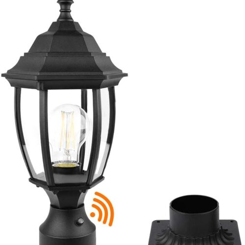 WF5854MAX_1 Dusk to Dawn Outdoor Post Light Hardwired 120V, Waterproof Aluminum Pole Light Fixture with Pier Mount Base, Exterior Lamp Post Lantern Head with Clear Glass for Garden Yard Patio Pathway (6 Inch)