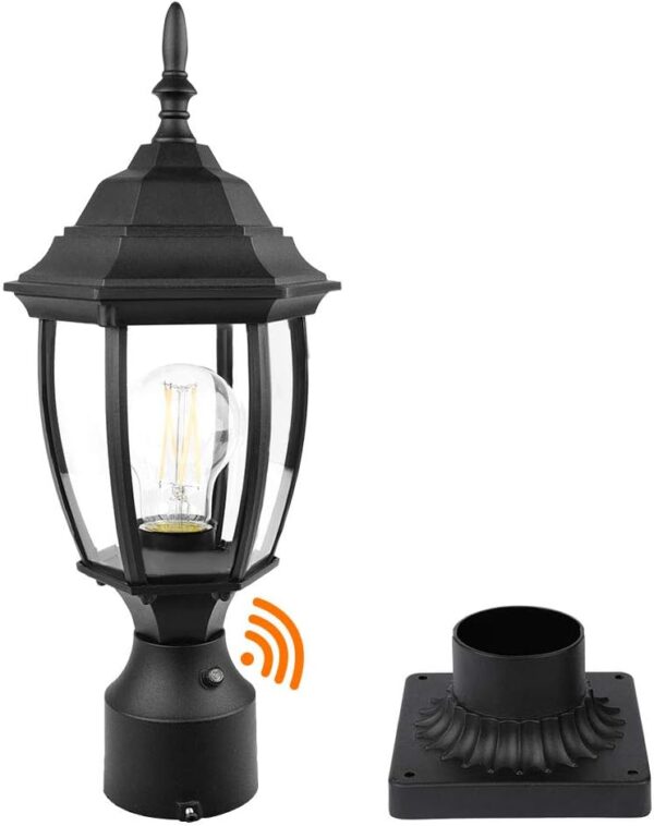 Dusk to Dawn Outdoor Post Light Hardwired 120V, Waterproof Aluminum Pole Light Fixture with Pier Mount Base, Exterior Lamp Post Lantern Head with Clear Glass for Garden Yard Patio Pathway (6 Inch) 1