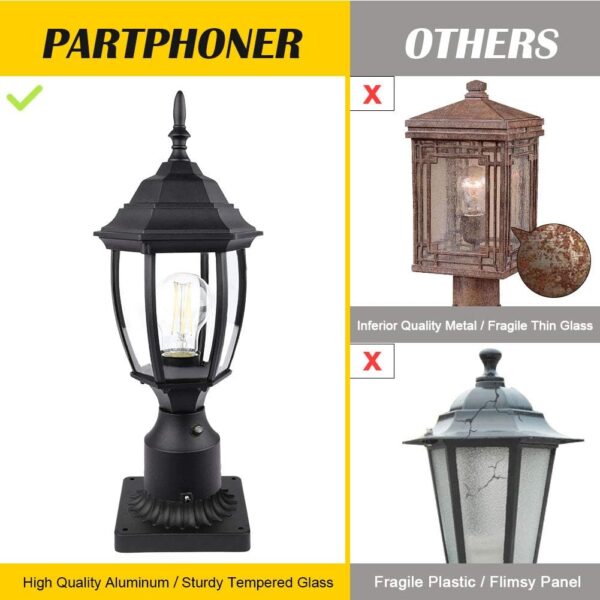 Dusk to Dawn Outdoor Post Light Hardwired 120V, Waterproof Aluminum Pole Light Fixture with Pier Mount Base, Exterior Lamp Post Lantern Head with Clear Glass for Garden Yard Patio Pathway (6 Inch) 4