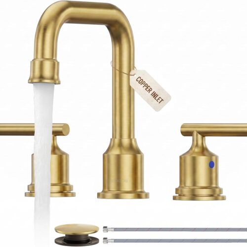 WOWOW Gold Bathroom Faucet 3 Hole, Widespread Vanity Sink Faucets 8 Inch