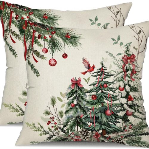 DFXSZ Christmas Pillow Covers 18x18 Inch Set of 2 Christmas Tree Decorations Throw Pillows Winter Xmas Decor for Home Couch TH-35B18