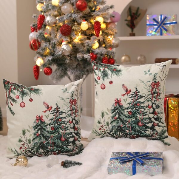 DFXSZ Christmas Pillow Covers 18x18 Inch Set of 2 Christmas Tree Decorations Throw Pillows Winter Xmas Decor for Home Couch TH-35B18 3