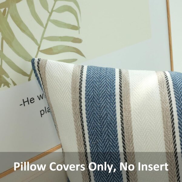 JOJUSIS Stripe Throw Pillow Covers Farmhouse Pillowcases Pack of 2 18 x 18 Inch Blue