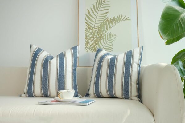 JOJUSIS Stripe Throw Pillow Covers Farmhouse Pillowcases Pack of 2 18 x 18 Inch Blue