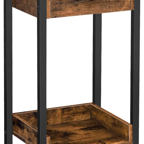 WF7051MAX_1 HOOBRO Tall End Table, Industrial Side Table with Drawer and Storage Shelf