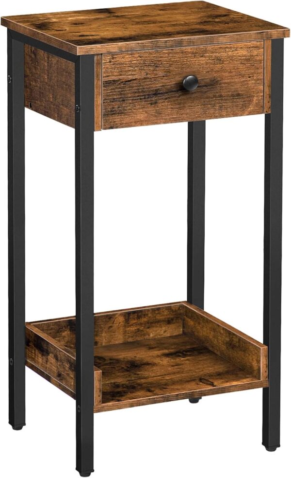 WF7051MAX_1 HOOBRO Tall End Table, Industrial Side Table with Drawer and Storage Shelf