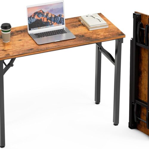 TEMI Small Computer Desk Folding Table - 35.8" Foldable Office Desk, No Assembly, Perfect for Small Spaces in Bedroom, Dorm, or Apartment, Study Table with Compact Design, Brown
