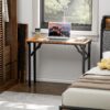 TEMI Small Computer Desk Folding Table - 35.8" Foldable Office Desk, No Assembly, Perfect for Small Spaces in Bedroom, Dorm, or Apartment, Study Table with Compact Design, Brown