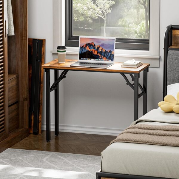 TEMI Small Computer Desk Folding Table - 35.8" Foldable Office Desk, No Assembly, Perfect for Small Spaces in Bedroom, Dorm, or Apartment, Study Table with Compact Design, Brown