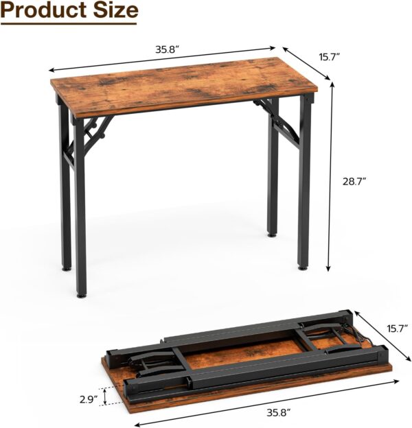 TEMI Small Computer Desk Folding Table - 35.8" Foldable Office Desk, No Assembly, Perfect for Small Spaces in Bedroom, Dorm, or Apartment, Study Table with Compact Design, Brown