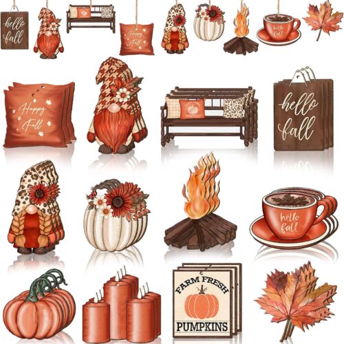 WF7841MAX_1 Maitys 36 Pcs Fall Tree Ornaments Thanksgiving Gnome Wooden Hanging Decor