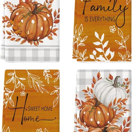 WF7887MAX_1 Artoid Mode Orange Pumpkin Fall Kitchen Towels Set of 4 18x26 Inch