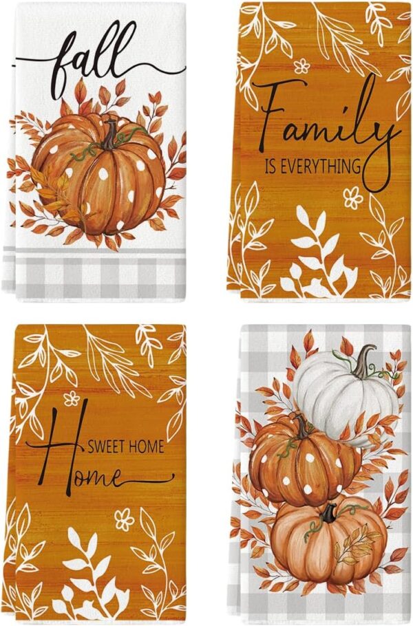Artoid Mode Orange Pumpkin Fall Kitchen Towels Set of 4 18x26 Inch 1