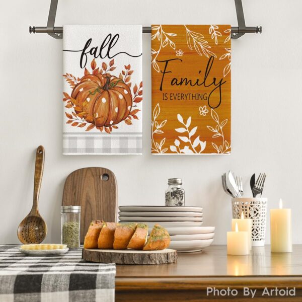 Artoid Mode Orange Pumpkin Fall Kitchen Towels Set of 4 18x26 Inch 2