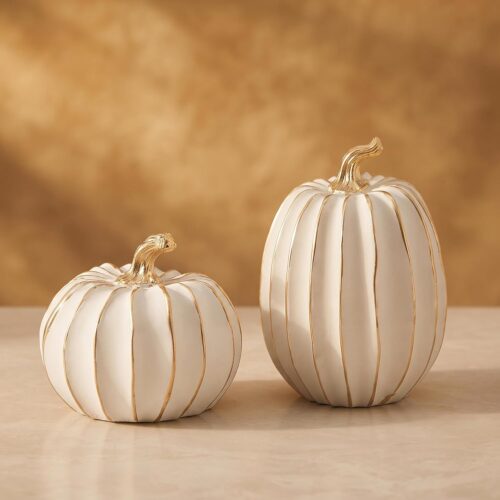 FESTGLOX Fall Pumpkin Decor, 2Pcs Resin Thanksgiving Fake Pumpkin Figurines