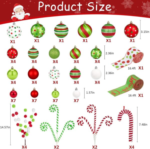 88 Pcs Christmas Tree Ball Ornaments Set, Red Green White 2