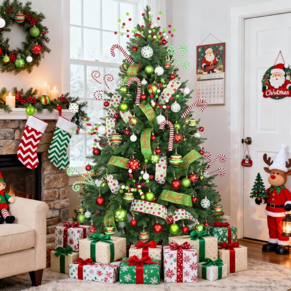 88 Pcs Christmas Tree Ball Ornaments Set, Red Green White 3