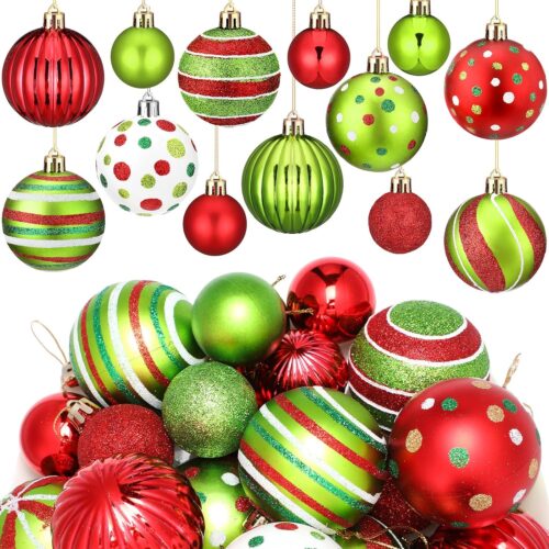 48 Pcs Christmas Ball Ornaments 1.6'' 2.4'' Red Gold Green Blue