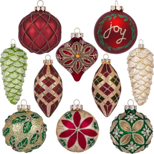 Valery Madelyn 10ct Christmas Glass Ornaments Tree Decorations Set