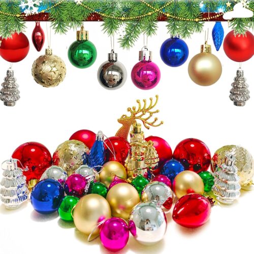 30 Pcs Multi Color Christmas Ball Ornaments,Big Shatterproof Christma Tree Decoration Balls Set,Multi Shape Plastic Hanging Ball Ornaments for Xmas Tree Decor,Red Green Gold Blue(Bright and Colorful)