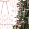 24 Pcs Light Pink Velvet Christmas Tree Bow, 5x7",3/8"w