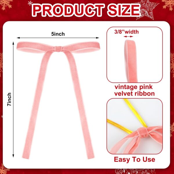 24 Pcs Light Pink Velvet Christmas Tree Bow, 5x7",3/8"w