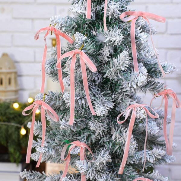 24 Pcs Light Pink Velvet Christmas Tree Bow, 5x7",3/8"w