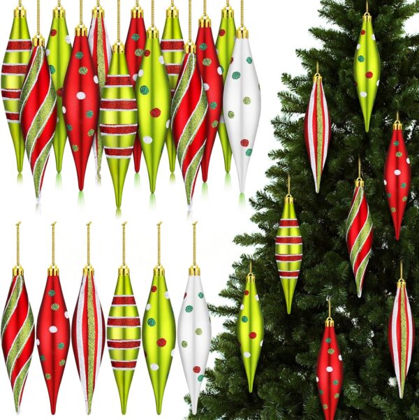 Realspring 12 Red Green Finial Drop Christmas Ornament 6.3'' Hanging Ball