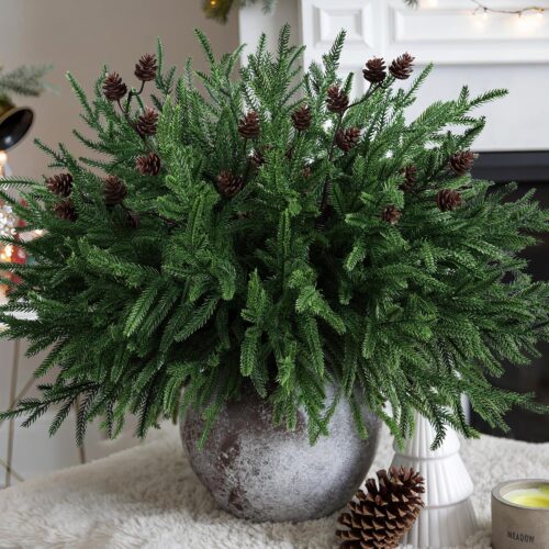 WF8692MAX_1 florisso 14PCS Artificial Christmas Norfolk Pine Stems with Small Pinecones