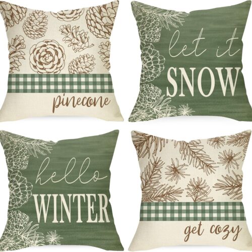 WF8713MAX_1 Hello Winter Pine Cone Decorative Throw Pillow Covers