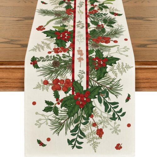 Artoid Mode Holly Pine Christmas Table Runner Home Party Decor 13x72 Inch