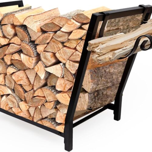 FireProof Pros Firewood Rack Outdoor and Indoor Firewood Storage with Kindling Hooks. 25.6in