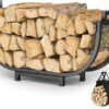 Firewood Rack, 24 Inch Indoor Fireplace Log Holder with Carrier, Thickened Metal Rustproof Wood Storage Rack