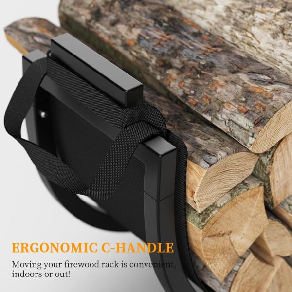 Firewood Rack, 24 Inch Indoor Fireplace Log Holder with Carrier, Thickened Metal Rustproof Wood Storage Rack