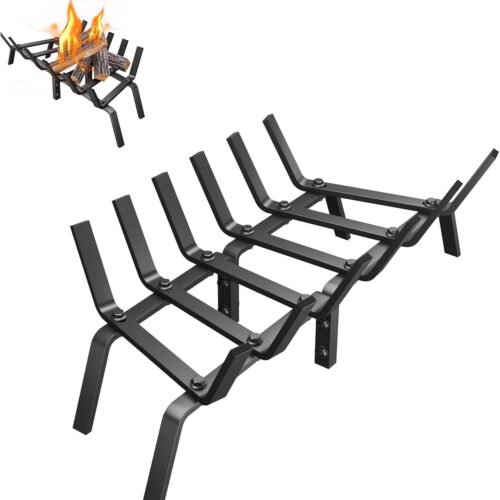 WF9597MAX_1 Fireplace Grate, Solid Fireplace Log Holder, Heavy Duty Cast Iron Firewood Log Burning Rack Fire Grates for Inside Fireplace Accessories (24 inch)