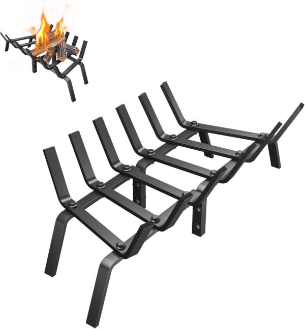 Fireplace Grate, Solid Fireplace Log Holder, Heavy Duty Cast Iron Firewood Log Burning Rack Fire Grates for Inside Fireplace Accessories (24 inch) 1