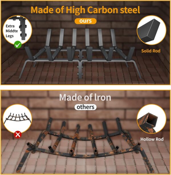 Fireplace Grate, Solid Fireplace Log Holder, Heavy Duty Cast Iron Firewood Log Burning Rack Fire Grates for Inside Fireplace Accessories (24 inch) 3