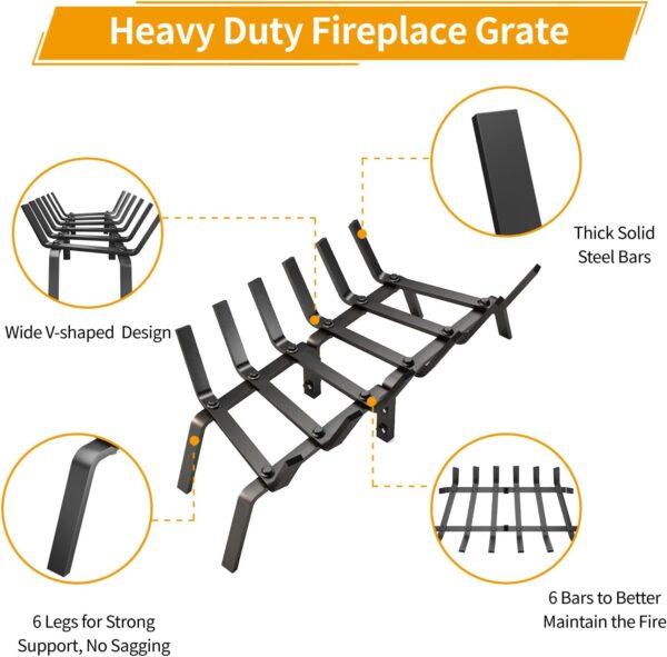 Fireplace Grate, Solid Fireplace Log Holder, Heavy Duty Cast Iron Firewood Log Burning Rack Fire Grates for Inside Fireplace Accessories (24 inch) 4