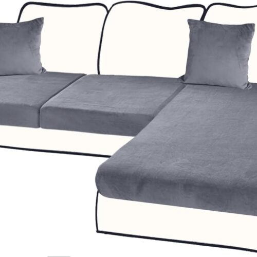 BT.WA Sectional Couch Covers for 3-Piece Seat Cushion Velvet Separate L Shape Couch Cover Stretch Sofa Slipcover with 2 Pieces Pillowcases Furniture Protector (Sofa 2 Seater + 1 Chaise, Dark Grey)