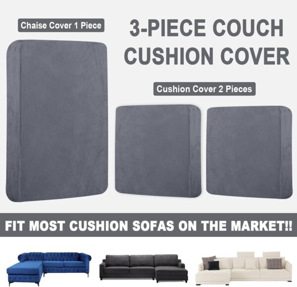 BT.WA Sectional Couch Covers for 3-Piece Seat Cushion Velvet Separate L Shape Couch Cover Stretch Sofa Slipcover with 2 Pieces Pillowcases Furniture Protector (Sofa 2 Seater + 1 Chaise, Dark Grey) 4